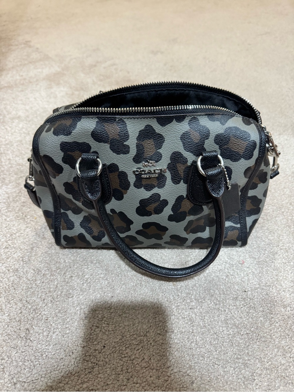 Coach Leopard-Print Mini Satchel in Gray and Black
